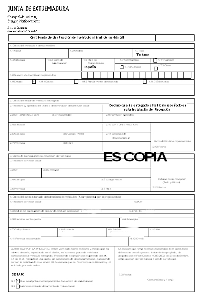 Certificado de destrucción vehículo